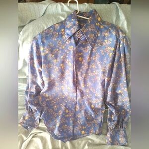 Floral Blue Men's Shirt / Vintage 70's